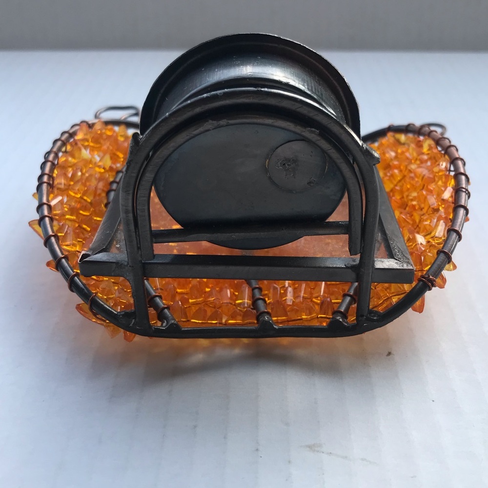 Vintage Beaded Pumpkin With Stained Glass Stem Tea Light Candle Holder 5… - Picture 3 of 5